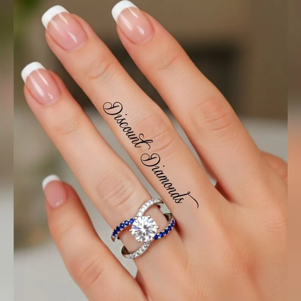 White and Blue Sapphire Cocktail Ring on 925 Sterling Silver